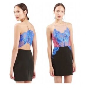 Topshop Blue and Pink Lace Backless Mini Dress Size 2